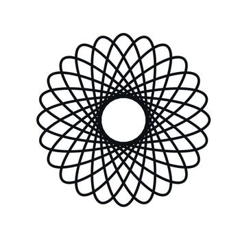 Geometric circular pattern with interlaced black lines forming abstract symmetrical design on white background vector