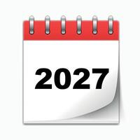 calendario página con rojo encabezamiento mostrando el año 2027 en negrita negro números en blanco antecedentes vector