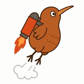Flightless Kiwi Bird Achieves Flight with Jetpack vector