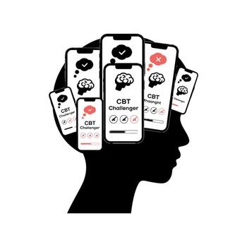 negro silueta de cabeza con múltiple teléfonos inteligentes mostrando C si t aplicación interfaz cabeza silueta móvil aplicación vector