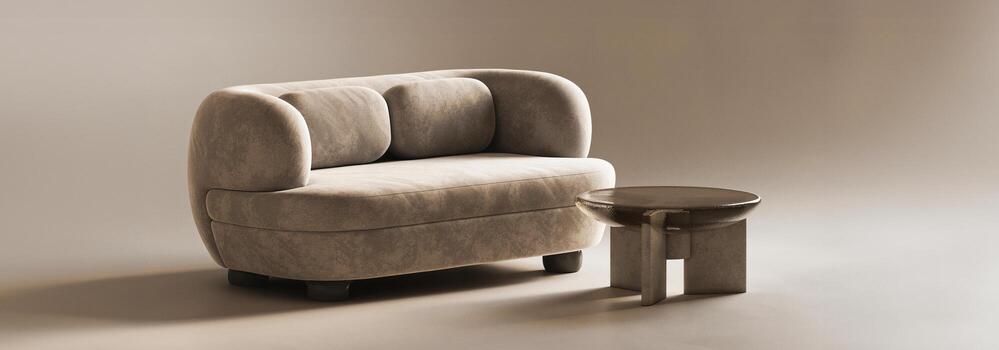 Modern sofa and coffee table that feature minimalist and sophisticated design style, 3d rendering photo