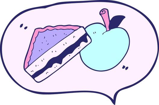 A piece of pie and an apple in a speech bubble vector