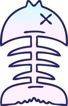 gradient shaded quirky cartoon dead fish bone in bright neon color vector