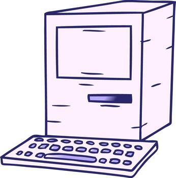 hand drawn gradient cartoon doodle of a computer and keyboard in bright neon color vector