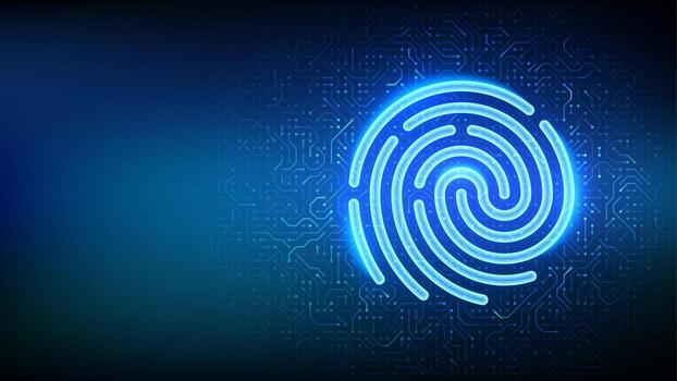Digital fingerprint design with blue glow vector