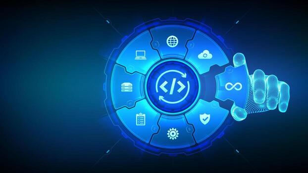 Digital coding interface with interactive icons vector