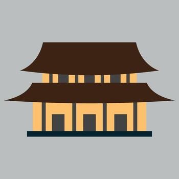 Simple Asian Pagoda Illustration with Distinctive Roof Design and Architectural Elements Displayed on a Grey Background Flat Design vector