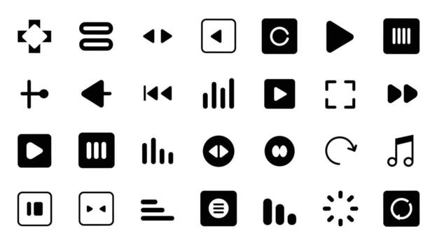 Set of Black Media Player and Interface Icons on White Background control vector