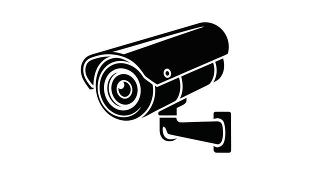 Black Silhouette Icon of a Security Surveillance Camera Mounted on a Bracket on White Background security camera vector