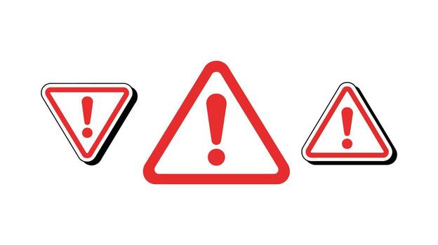 Three Red Exclamation Mark Warning Signs in Triangular Shapes alert caution vector