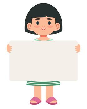 Smiling girl holding a blank white board with empty space for text vector