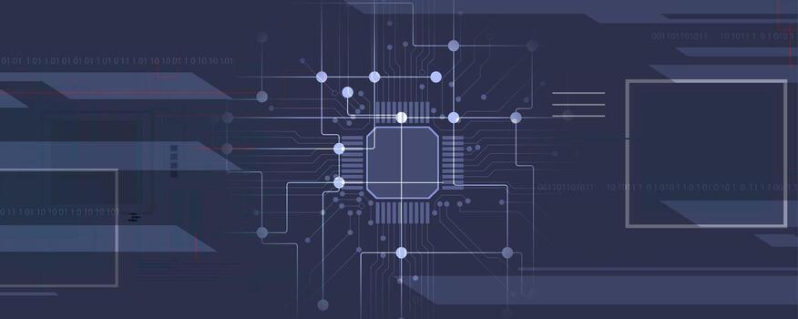 a computer chip is shown in a dark circuit background vector