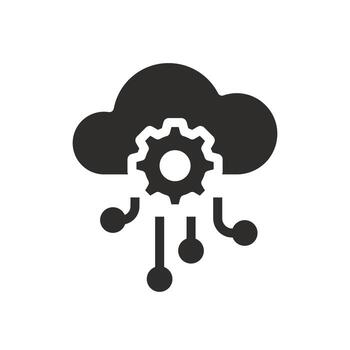 cloud integration with gear, api software icon, hosting server, framework concept, flat illustration vector