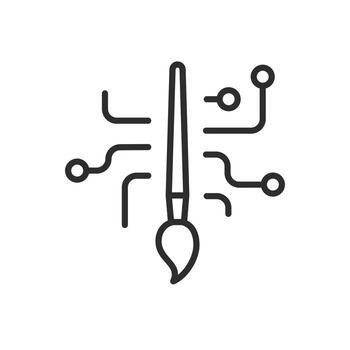 artificial inteligencia sorteos icono, ai gráfico editor con cepillo cuadro, ai software para dibujo, Delgado línea símbolo en blanco antecedentes - editable carrera ilustración vector