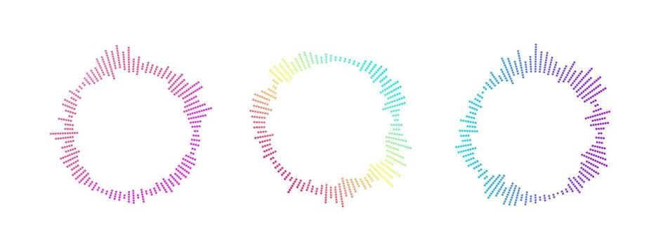 Bright neon color rings shaped as sound waves. Circular art symbolizing digital audio and frequency flow in a bold, vibrant look vector