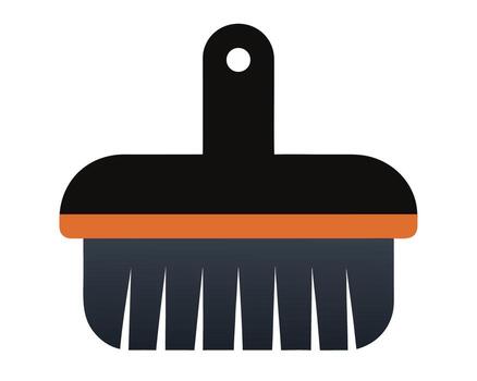 Efficient Cleaning Brush Icon A Simple, Black and Orange Dustpan Brush for Swift and Easy Cleaning Tasks vector