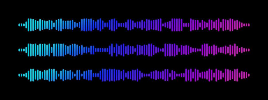 Podcast sound wave visualization with neon gradient waveform for digital audio streaming and broadcasting. vector