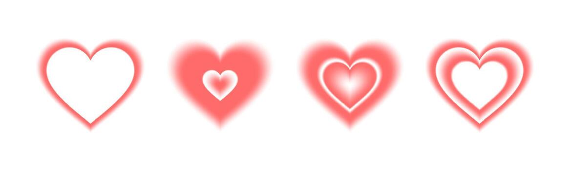 Y2k aura heart collection with glowing red gradients for romantic retro designs and nostalgic aesthetics. vector