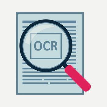 Optical Character Recognition OCR Concept Illustration with Magnifying Glass and Document vector