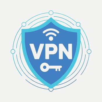VPN Security Shield Graphic, Virtual Private Network Protection, Data Encryption, Blue and White vector