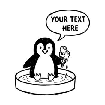 Cute Penguin Character in Wading Pool with Ice Cream vector