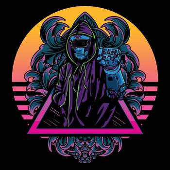 Robotic character with intricate design vector