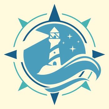 a lighthouse with stars and waves in the background vector