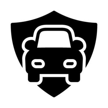 Flat Monochrome Car Insurance Symbol with Shield Design Representing Auto Protection, Vehicle Safety, and Accident Coverage. Ideal for marketing materials, educational graphics, and websites vector