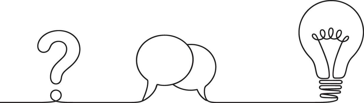Questioning to Understanding A Continuous Line Art Lightbulb and Speech Bubbles vector