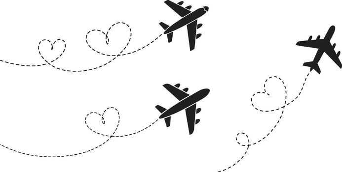 Planes and Heart Shaped Dashed Flight Paths on White Background vector