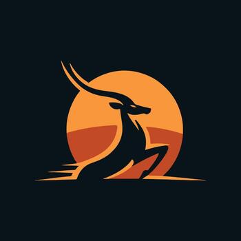 an image of a deer running in front of a sunset vector