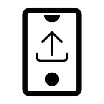 A black and white icon of a button with an arrow pointing up vector