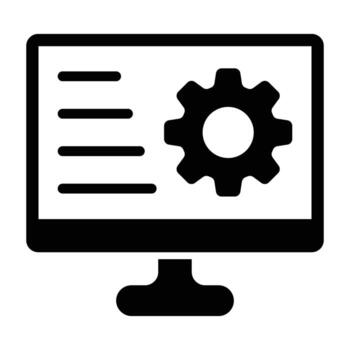 un computadora monitor con engranajes en eso vector