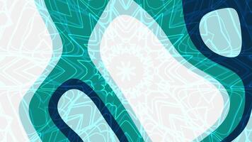 sofisticado verde azulado acento dinámica animación de fluido verde azulado formas y intrincado blanco caleidoscopio patrones creando un resumen fondo video