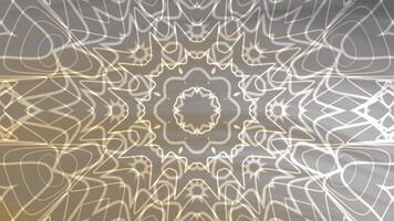 mjuk grå skikten abstrakt kalejdoskop mönster animering med invecklad stjärna former och lysande ljus effekter för visuell mönster video