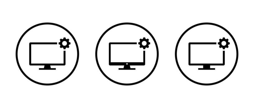 monitor ajuste icono conjunto para personalización herramientas. monitor configuración símbolo en circular contorno vector
