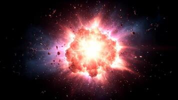 asteroid explosion i Plats med ljus eldig kul och spridd kosmisk skräp skapande dramatisk kul och intensiv energi rörelse video