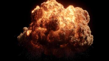 stor i luften eldkula explosion med tät rök och ljus flamma spricker intensivt, skapande dramatisk eldig brand brista och intensiv visuell effekt video