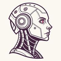 un robot mujer cabeza con un rojo ojo vector