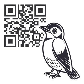 un negro y blanco pájaro con un qr código en eso vector