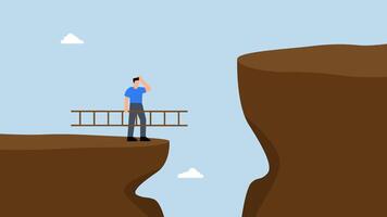 Solution to solve problem, 4k animation of businessman holds ladder that is to be climbed up to higher cliff video