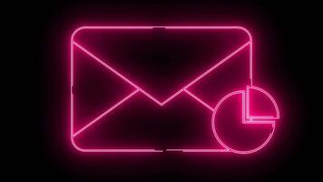 meddelande ikon och paj Diagram ikon med neon effekt video