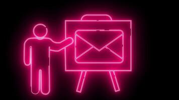 apresentação pessoa ícone usando uma borda sobre mensagem ícone com néon efeito video