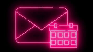 meddelande ikon och kalender ikon med neon effekt video