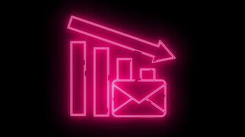 bar Diagram ikon gående ner och meddelande ikon med neon effekt video