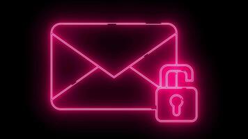 meddelande ikon och öppen hänglås ikon med neon effekt video