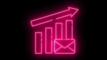 stigande bar Diagram ikon och meddelande ikon med neon effekt video