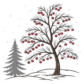 A tree with red apples and a pine tree vector
