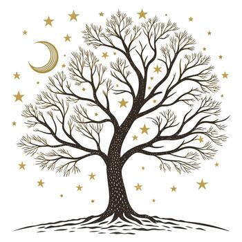 A tree with stars and moon on it vector