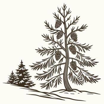 A pine tree with cones and cones on it vector